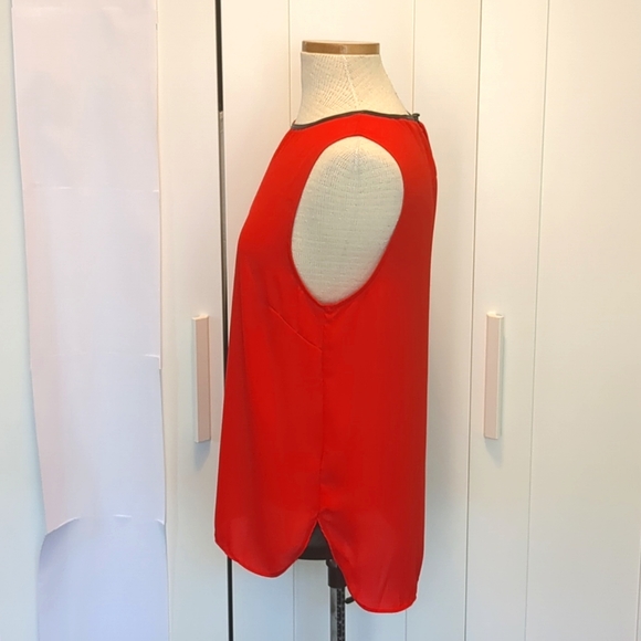 Red with Black Faux Leather Trim Tank Top by Twik by Simons - Picture 2 of 11